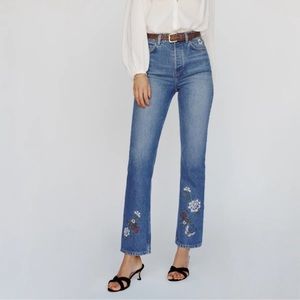 Reformation Cynthia High Rise Straight Jeans in Fauna Embroidery
